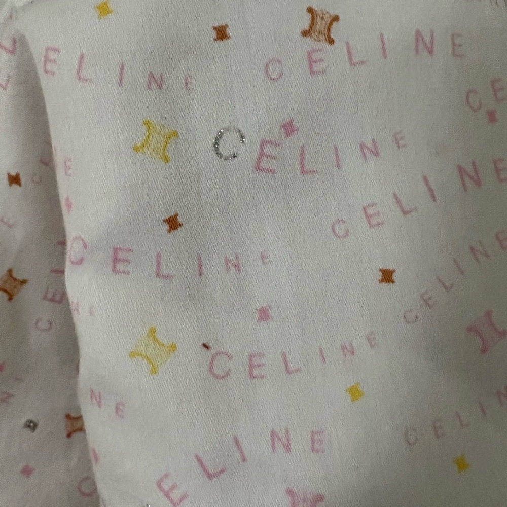 Celine Logo Scarf Pocket Square 18x18 Pink White Cotton Designer Luxury Gift - Picture 5 of 6